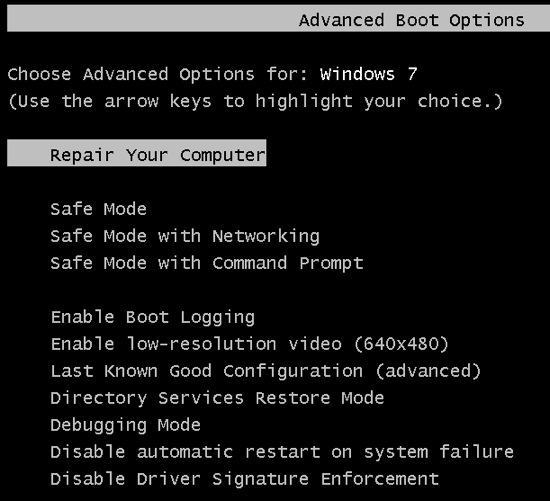 windows 7 boot opciók