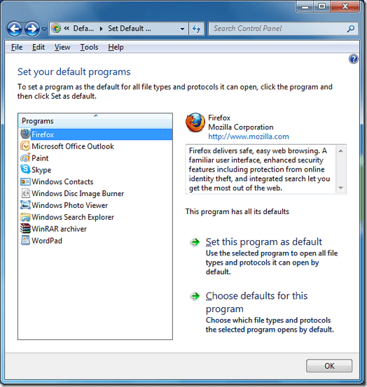 Windows 7 Set This Program as Default