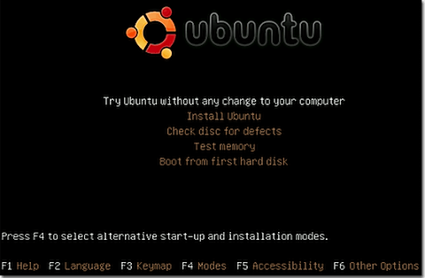 Ubuntu Linux Live CD főmenü