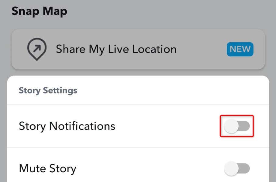 Hogyan lehet kikapcsolni a történetértesítéseket egy adott felhasználó számára a Snapchat képen