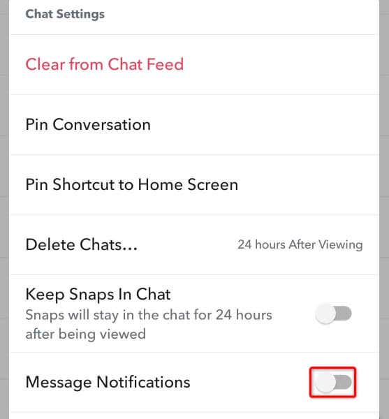 Hogyan lehet letiltani az üzenetriasztásokat egy adott személy számára a Snapchat képen