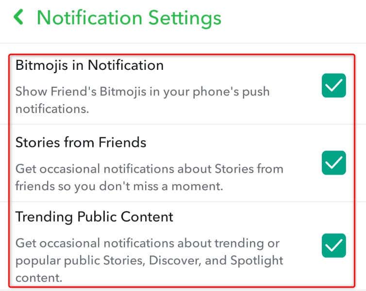 Hogyan lehet deaktiválni a szelektív értesítéseket a Snapchat alkalmazás képében