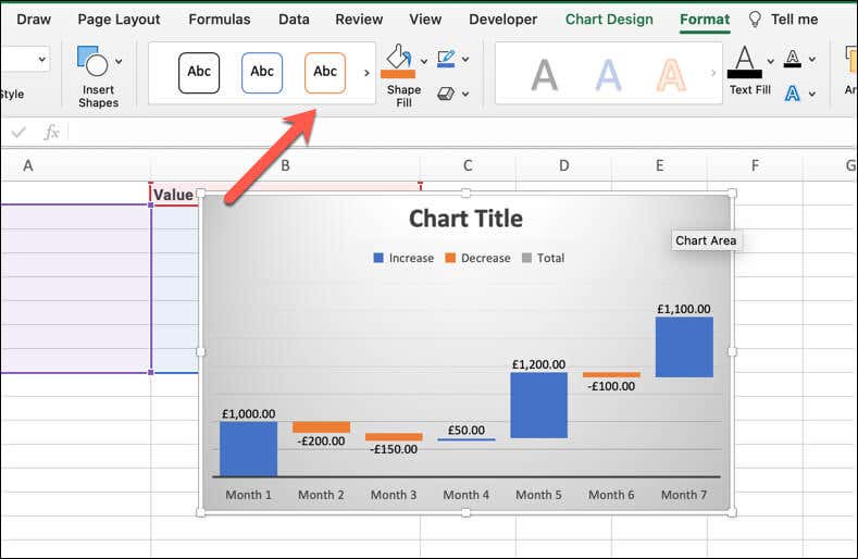 Vízesés-diagram létrehozása a Microsoft Excel képfájlban 3