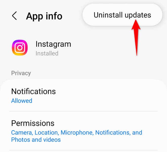 Távolítsa el az Instagram alkalmazásfrissítéseit az Android-képen