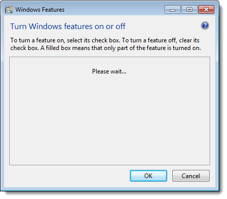 Várakozás a Windows Funkciók listájára a Windows 7 rendszerben