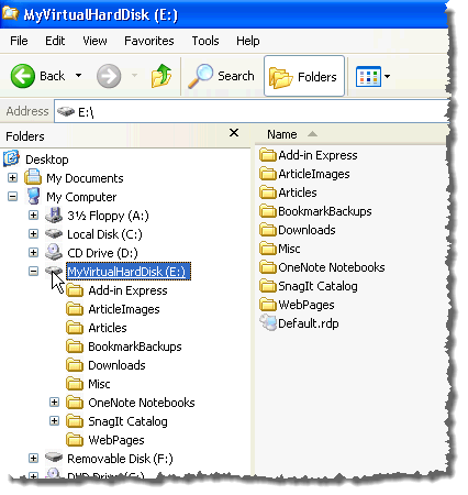 VHD file displaying as a hard drive in Windows Explorer