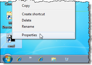 Getting the properties of the cmd shortcut