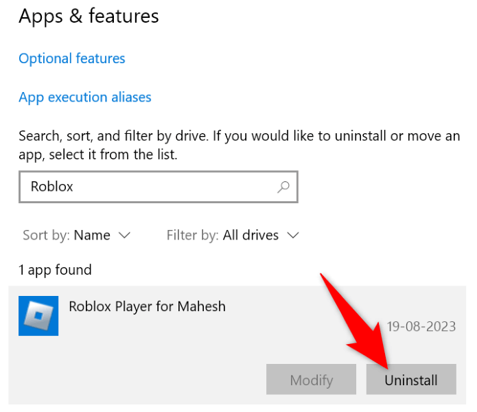 A roblox eltávolítása Windows 10 rendszerben